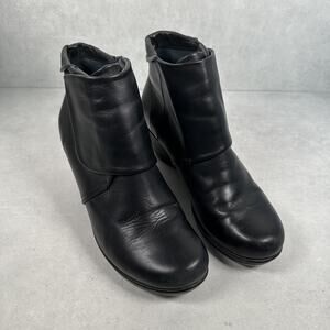 Dansko Wedge Ankle Boots Womens Size 39 Black Leather Booties Comfort Round Toe